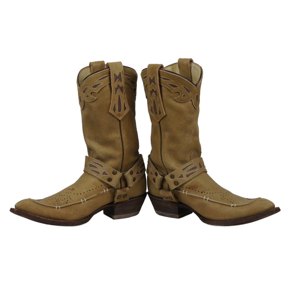 Rudel Tan Roughout Suede Motorcycle Harness Biker Boots Inlays Men's 8.5 EE